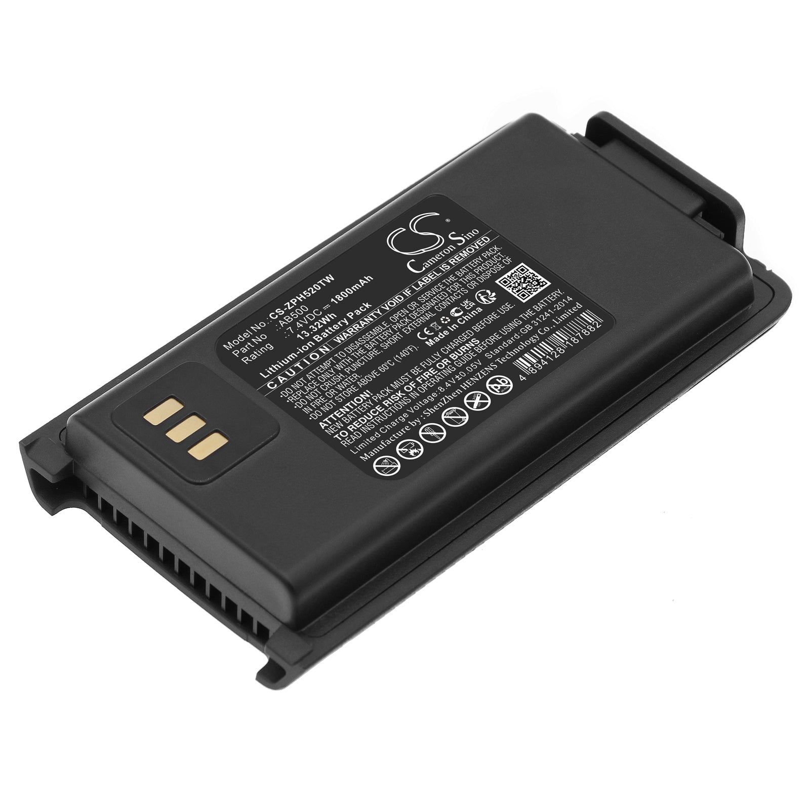 Li-ion, Two-Way Radio Battery fits Zte Ph500, Ph520, 7.4V, 1800mAh Two-Way Radio Cameron Sino Technology Limited