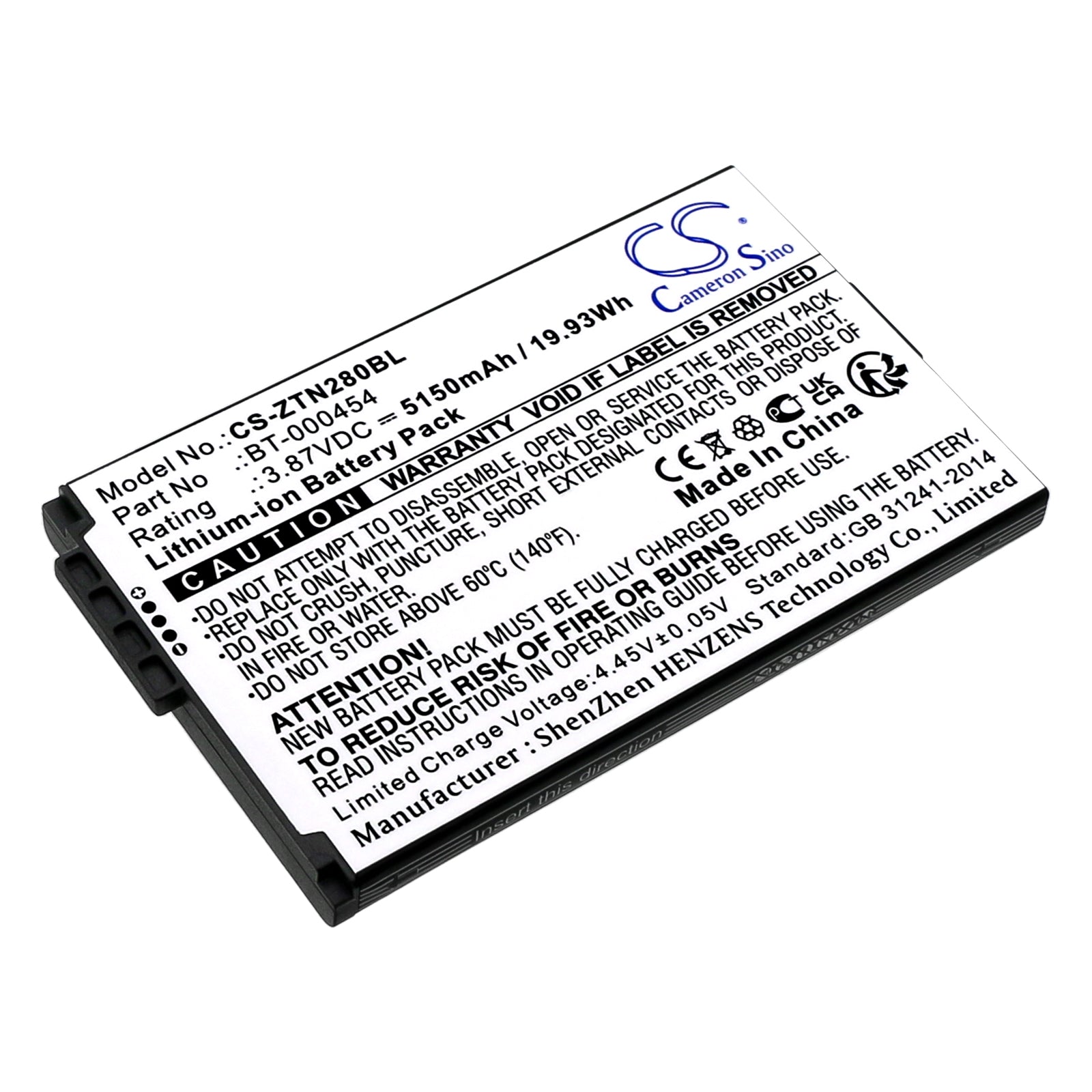 Li-ion, Barcode Scanner Battery fits Zebra Tc15, Tn28, 3.87V, 5150mAh Barcode Scanner Cameron Sino Technology Limited
