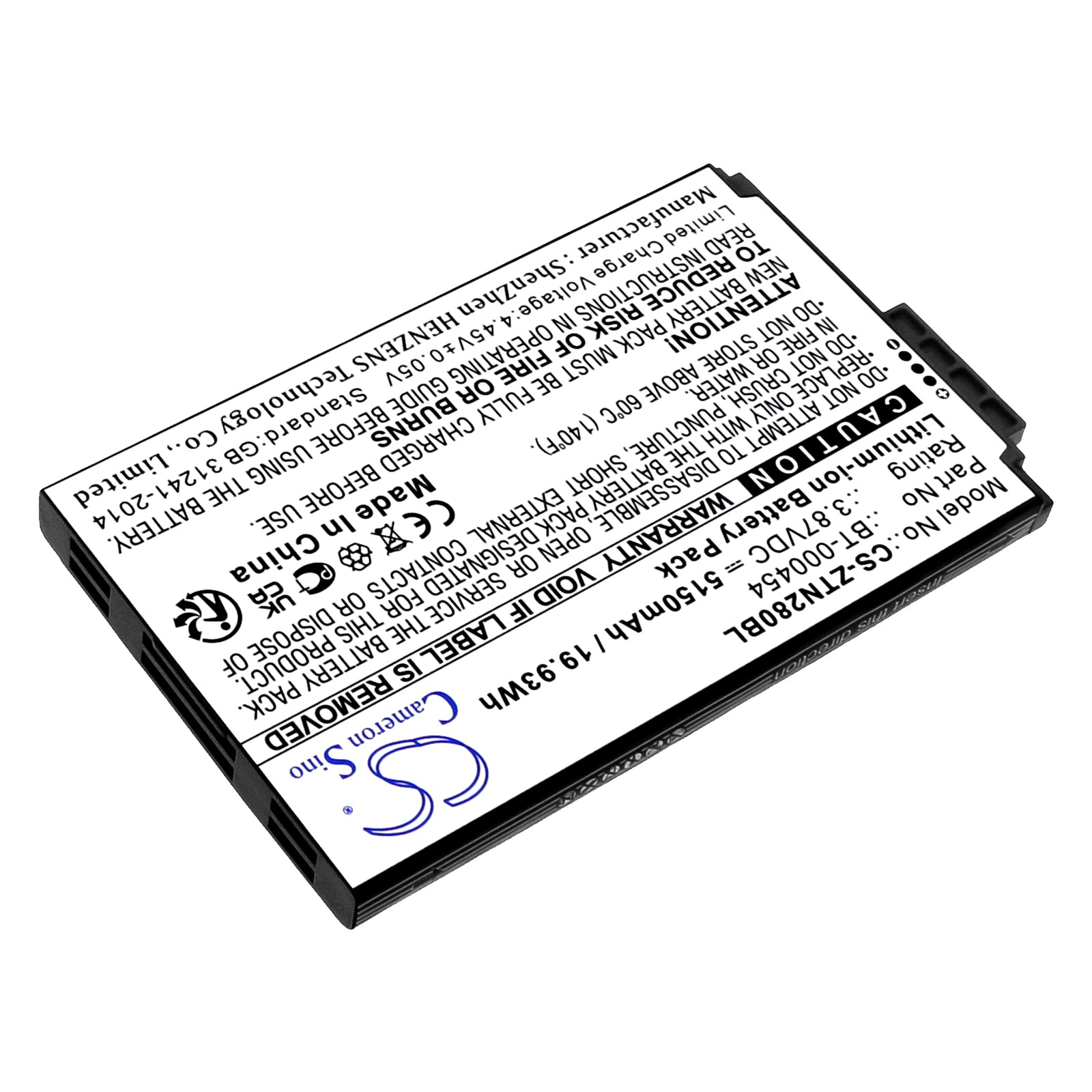 Li-ion, Barcode Scanner Battery fits Zebra Tc15, Tn28, 3.87V, 5150mAh Barcode Scanner Cameron Sino Technology Limited