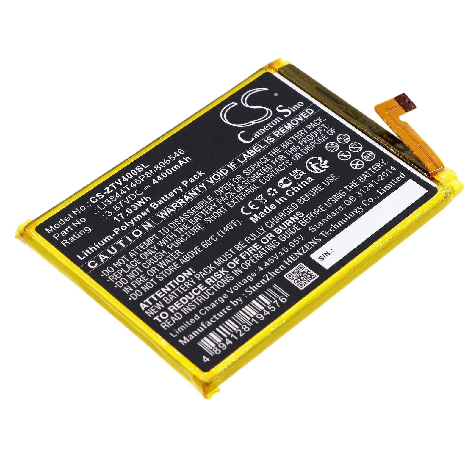 Li-Polymer, Mobile, SmartPhone Battery fits Zte Axon 40 Se, Blade V40s, 3.87V, 4400mAh Mobile, SmartPhone Cameron Sino Technology Limited