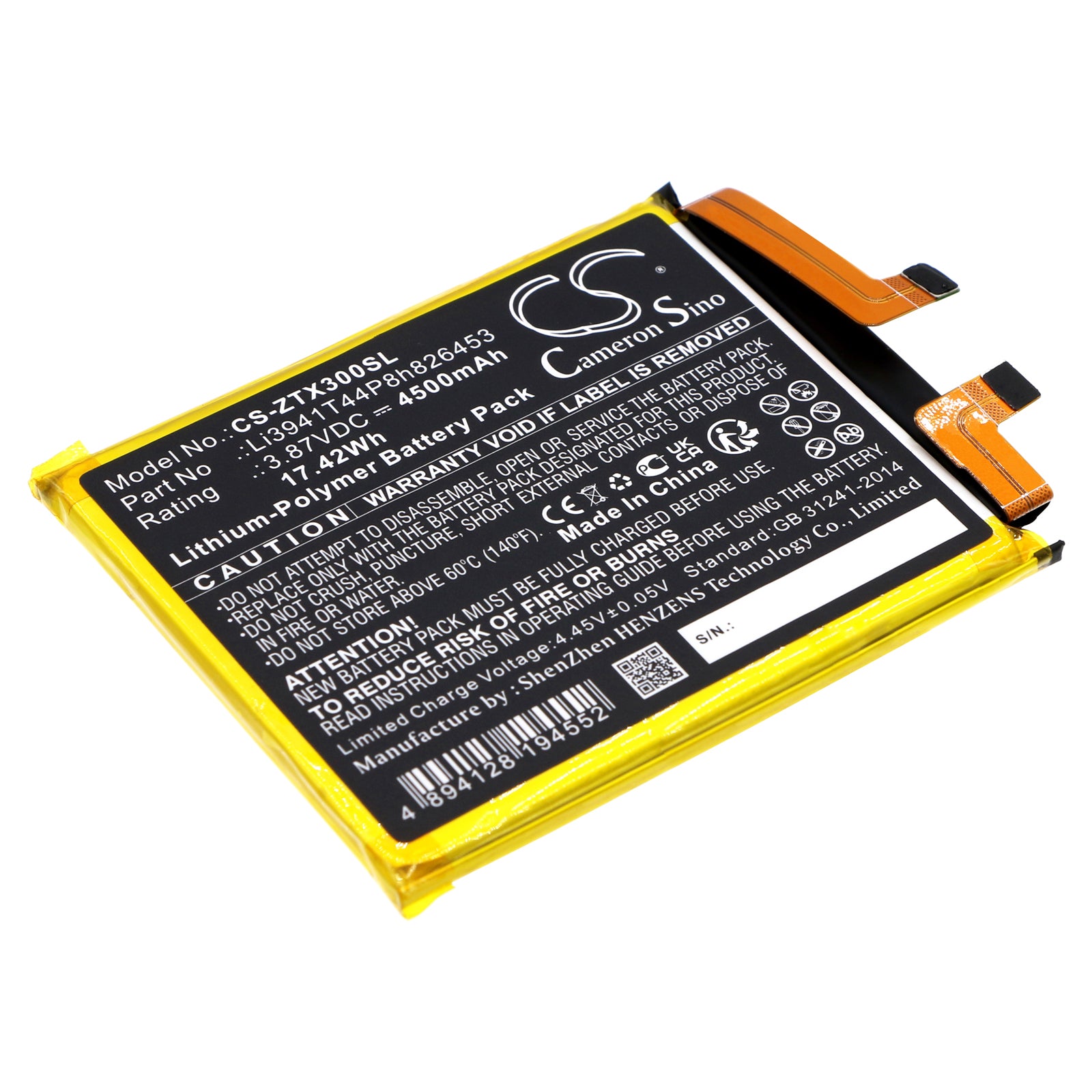 Li-Polymer, Mobile, SmartPhone Battery fits Zte A2022p, Axon 30 Pro+, 3.87V, 4500mAh Mobile, SmartPhone Cameron Sino Technology Limited