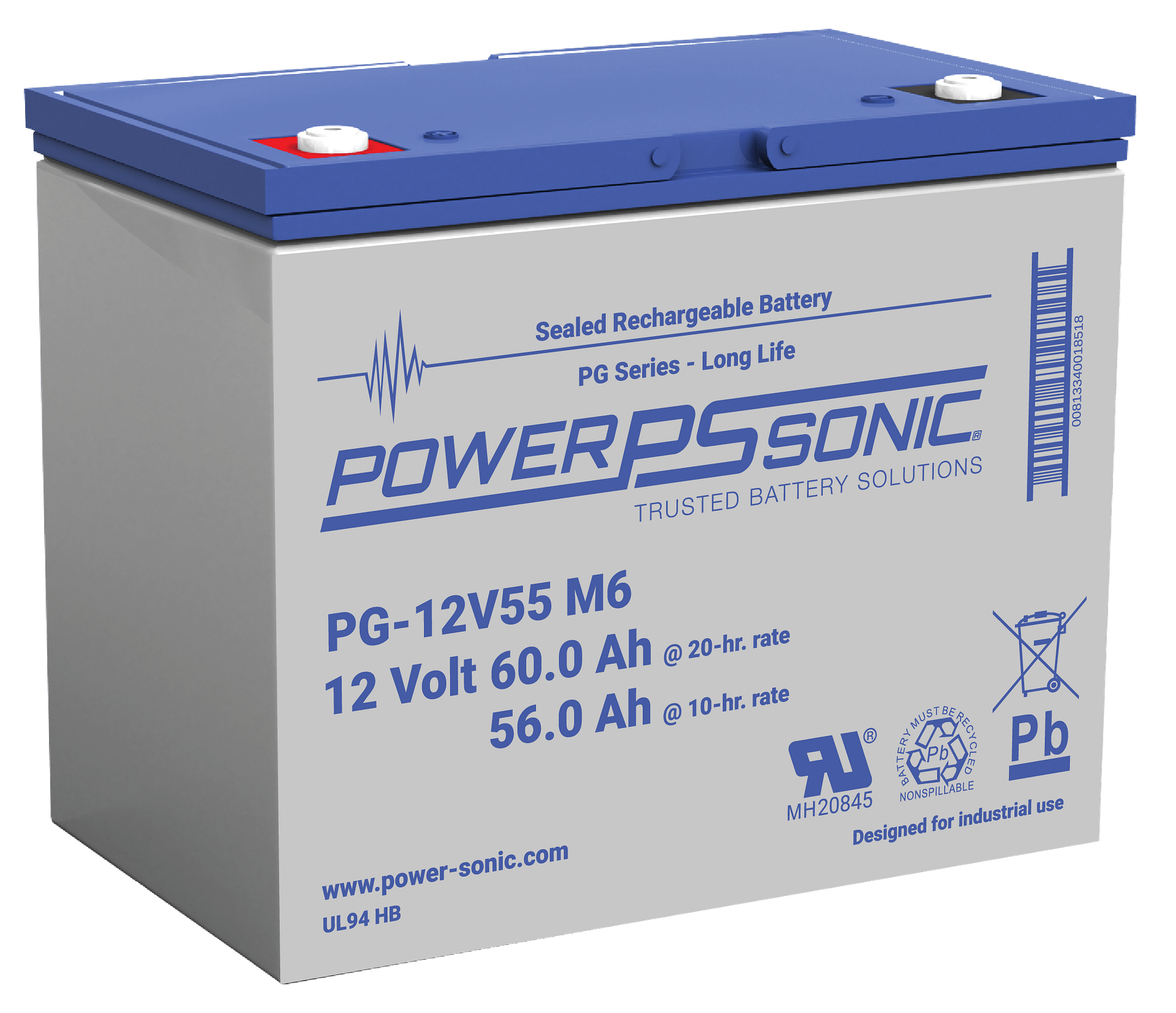 Power Sonic PG-12V55 FR Deep Cycle Vrla Battery Replaces 12V-55.00Ah Sealed Lead Acid Batteries Power Sonic