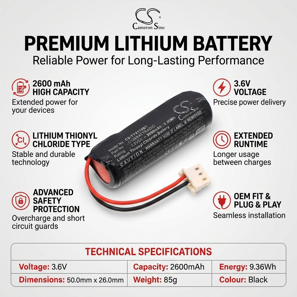 Replacement Technoalarm TX110 TX120 TX210 TX310 LiSOCl2 Battery 3.6V 2600mAh 9.36Wh For Security Systems Alarm System Cameron Sino Technology Limited