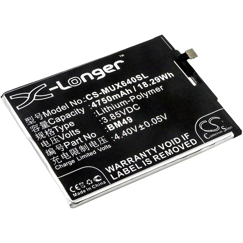CS-MUX640SL Li-Polymer Battery fits Xiaomi,2016001,2016002,2016007 3.85V, 4750mAh Mobile & SmartPhone Cameron Sino Technology Limited