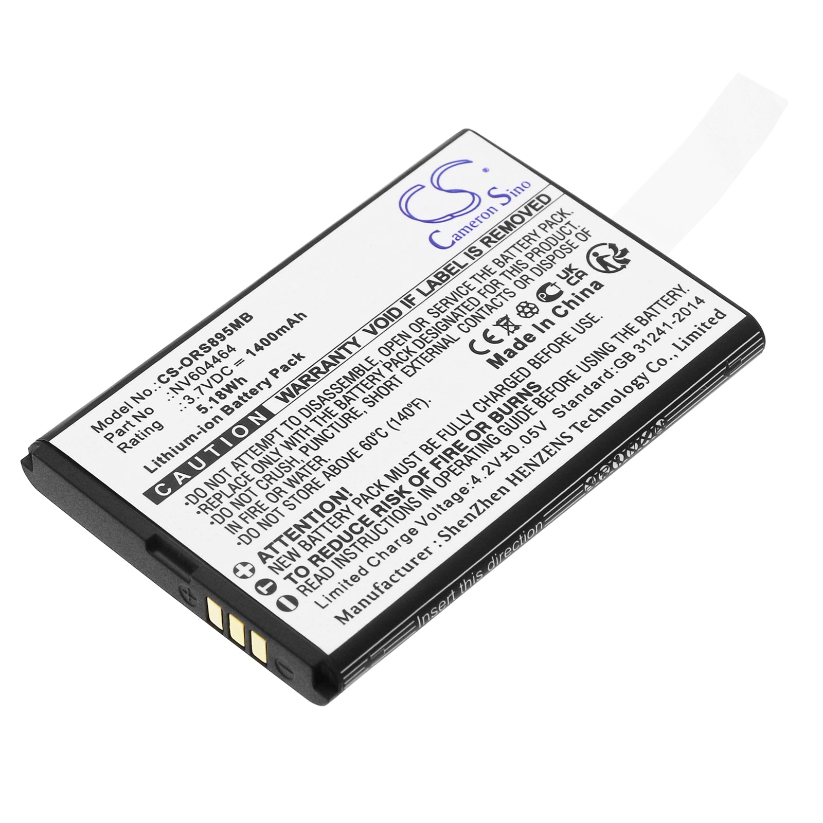 Li-ion, BabyPhone Battery fits Oricom Secure Sc740, Secure Sc895, 3.7V, 1400mAh BabyPhone Cameron Sino Technology Limited