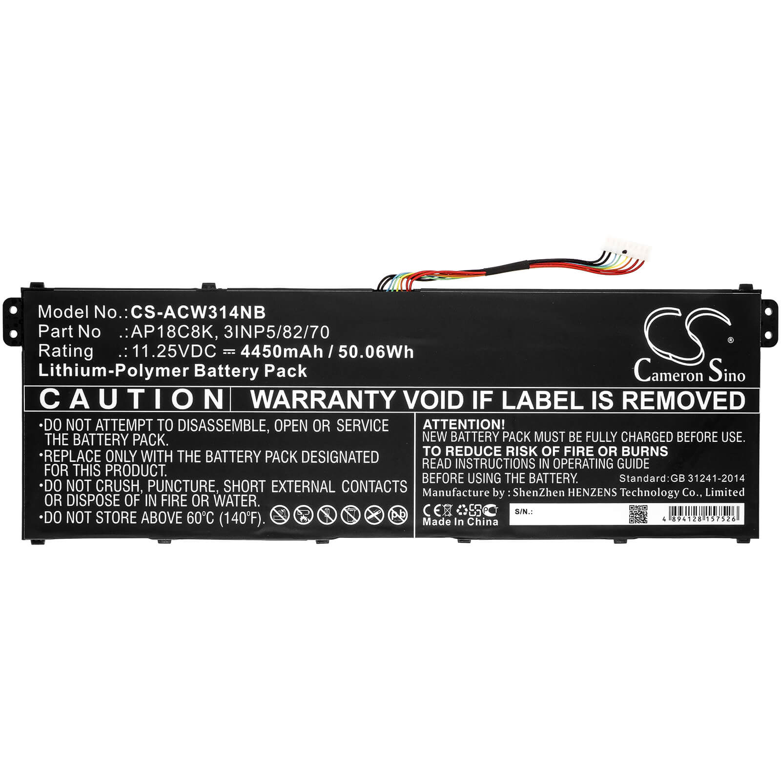 Li-ion Battery fits Acer, Aspire 5 A514-52-58u3, Chromebook 314 C933 11.25V, 4450mAh Notebook & Laptop Cameron Sino Technology Limited