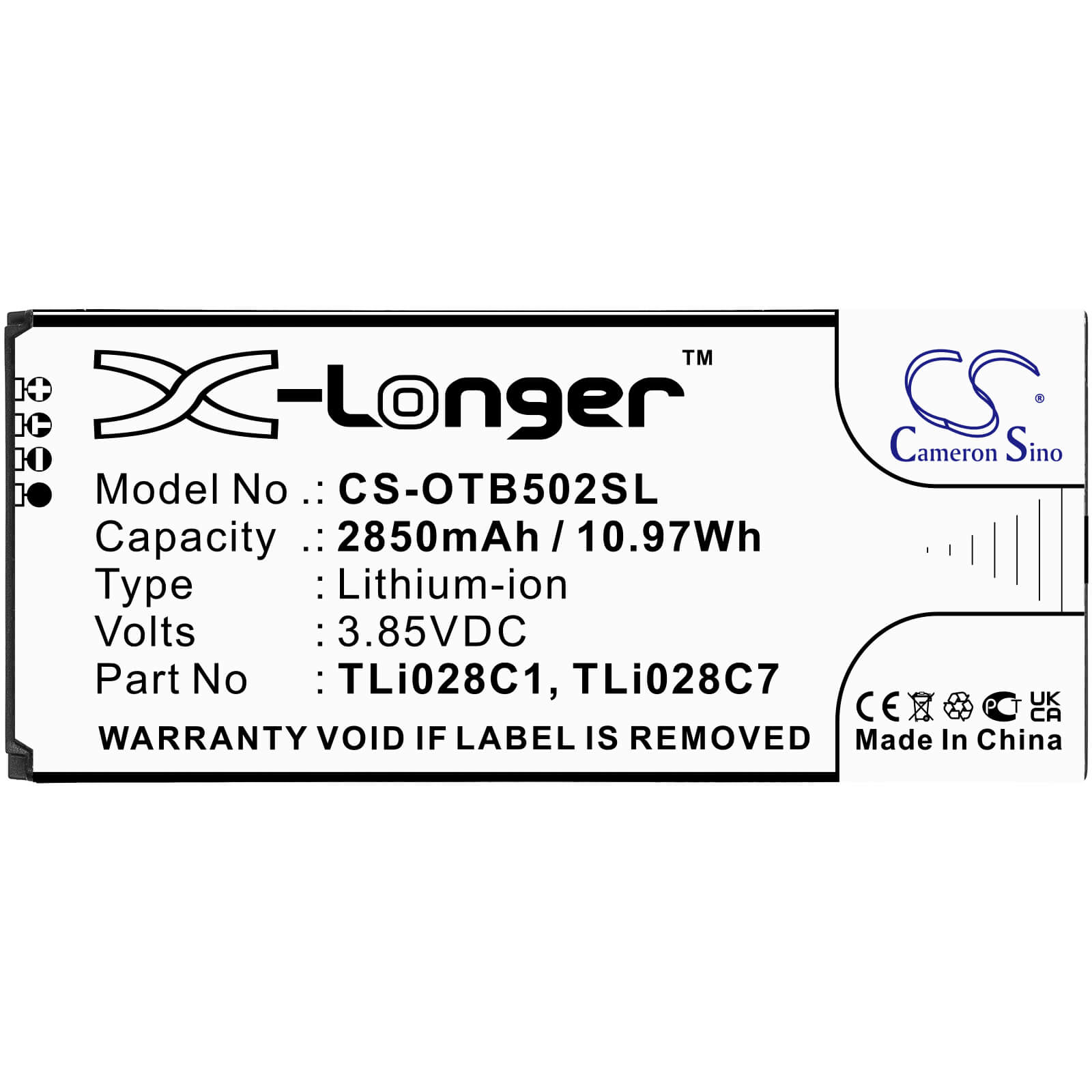 Li-ion Battery fits Alcatel, 1b 2020, Ot-5002a 3.85V, 2850mAh / 10.97Wh Mobile & SmartPhone Cameron Sino Technology Limited
