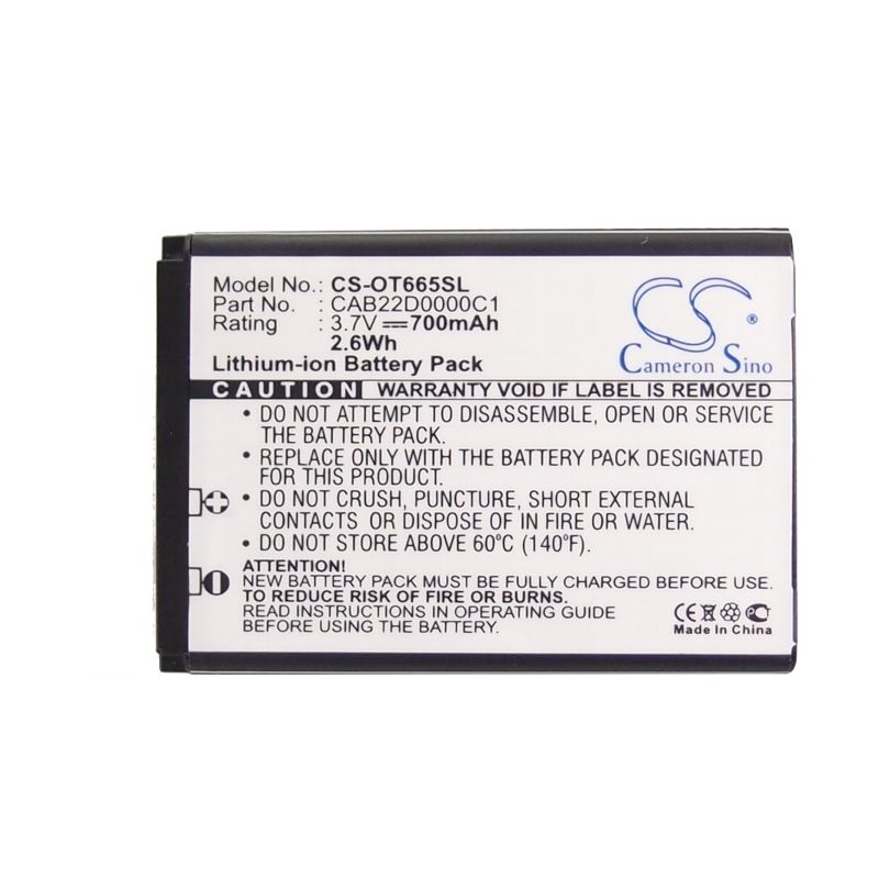 Li-ion Battery fits Alcatel, 2010d, one touch 20.12d, one touch 2010d 3.7V, 700mAh Mobile & SmartPhone Cameron Sino Technology Limited