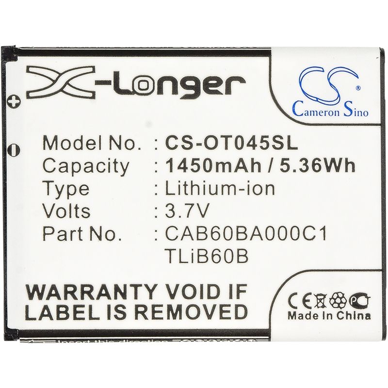 Li-ion Battery Fits Alcatel, Adr3045, One Touch Shockwave, Tcl 3.7v, 1450mah Mobile & SmartPhone Cameron Sino Technology Limited