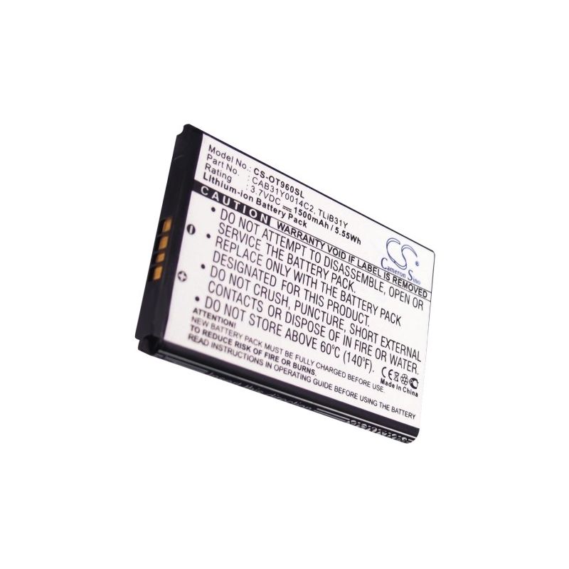 Li-ion Battery fits Alcatel, authority, one touch 955, one touch 960 3.7V, 1500mAh Mobile & SmartPhone Cameron Sino Technology Limited
