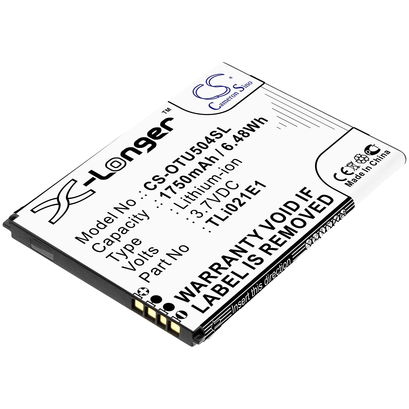 Li-ion Battery fits Alcatel, Cab2150008c1, Tli021e1 3.7V, 1750mAh Mobile & SmartPhone Cameron Sino Technology Limited
