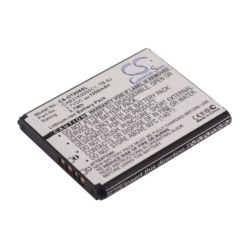 Li-ion Battery fits Alcatel, one touch 906, ot-906, tcl 3.7V, 1000mAh Mobile & SmartPhone Cameron Sino Technology Limited