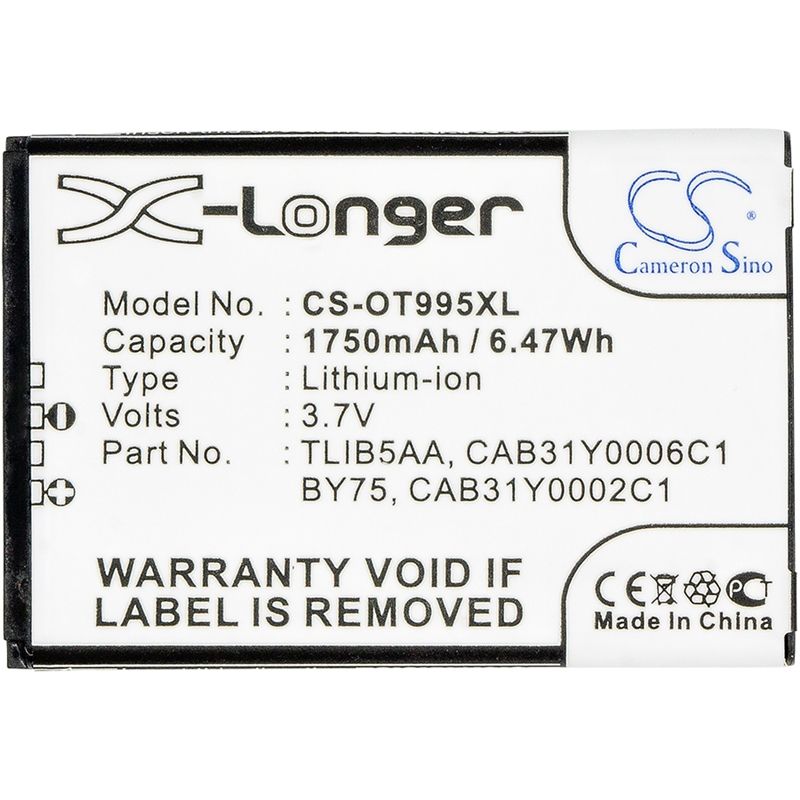 Li-ion Battery fits Alcatel, one touch 993d, one touch 995, ot-993d 3.7V, 1750mAh Mobile & SmartPhone Cameron Sino Technology Limited
