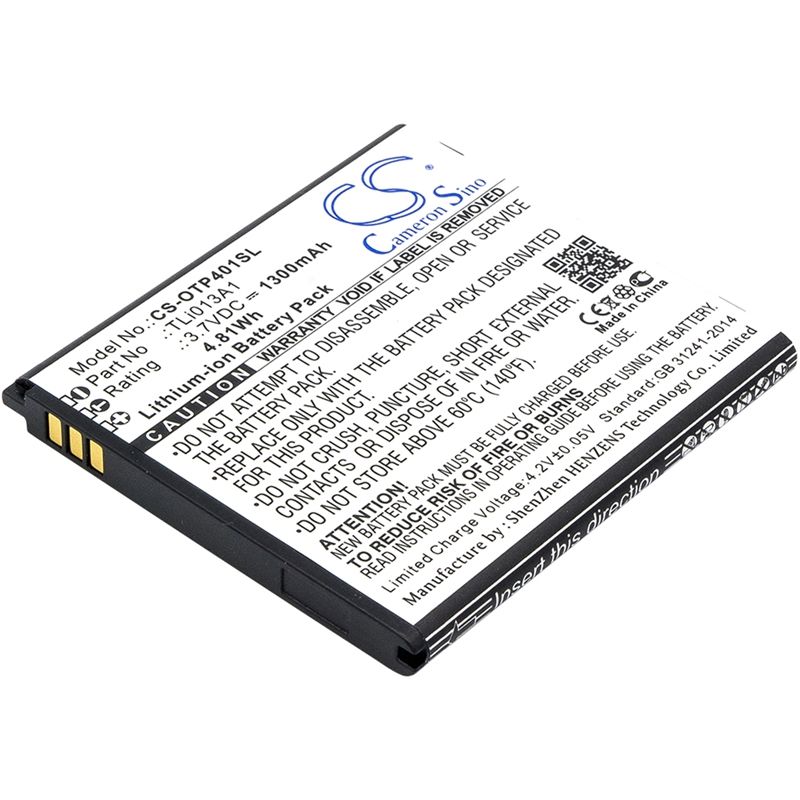 Li-ion Battery fits Alcatel, one touch pixi 4 3.5, ot-4017, ot-4017a 3.7V, 1300mAh Mobile & SmartPhone Cameron Sino Technology Limited