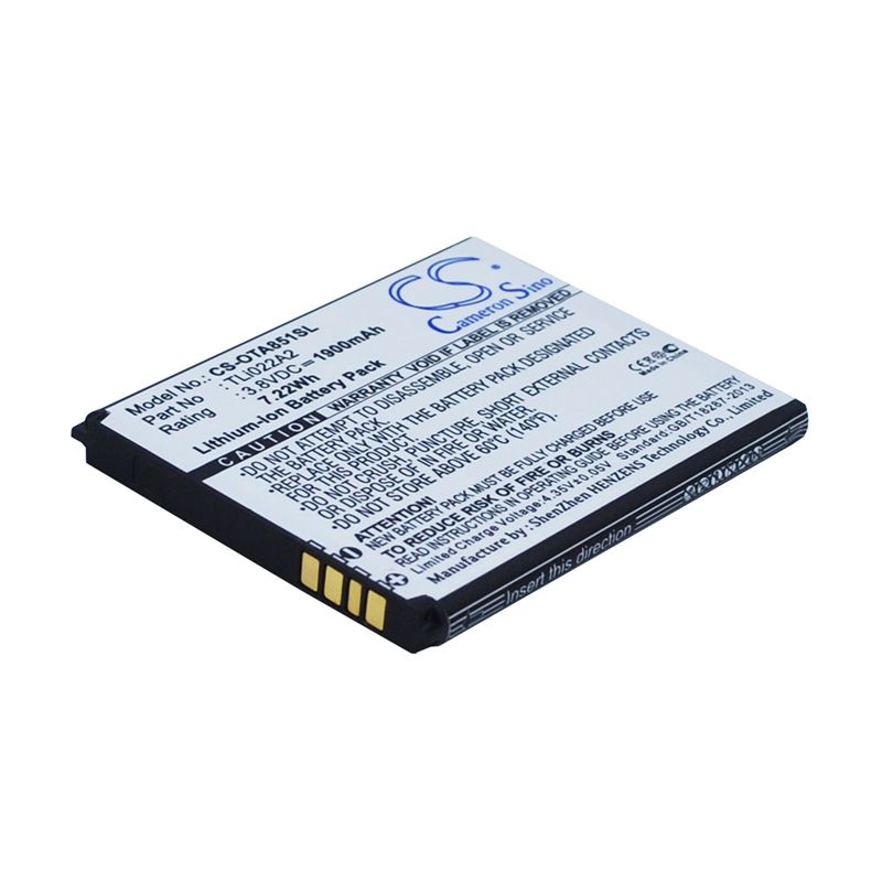 Li-ion Battery fits Alcatel, one touch sonic, ot-a851l 3.8V, 1900mAh Mobile & SmartPhone Cameron Sino Technology Limited