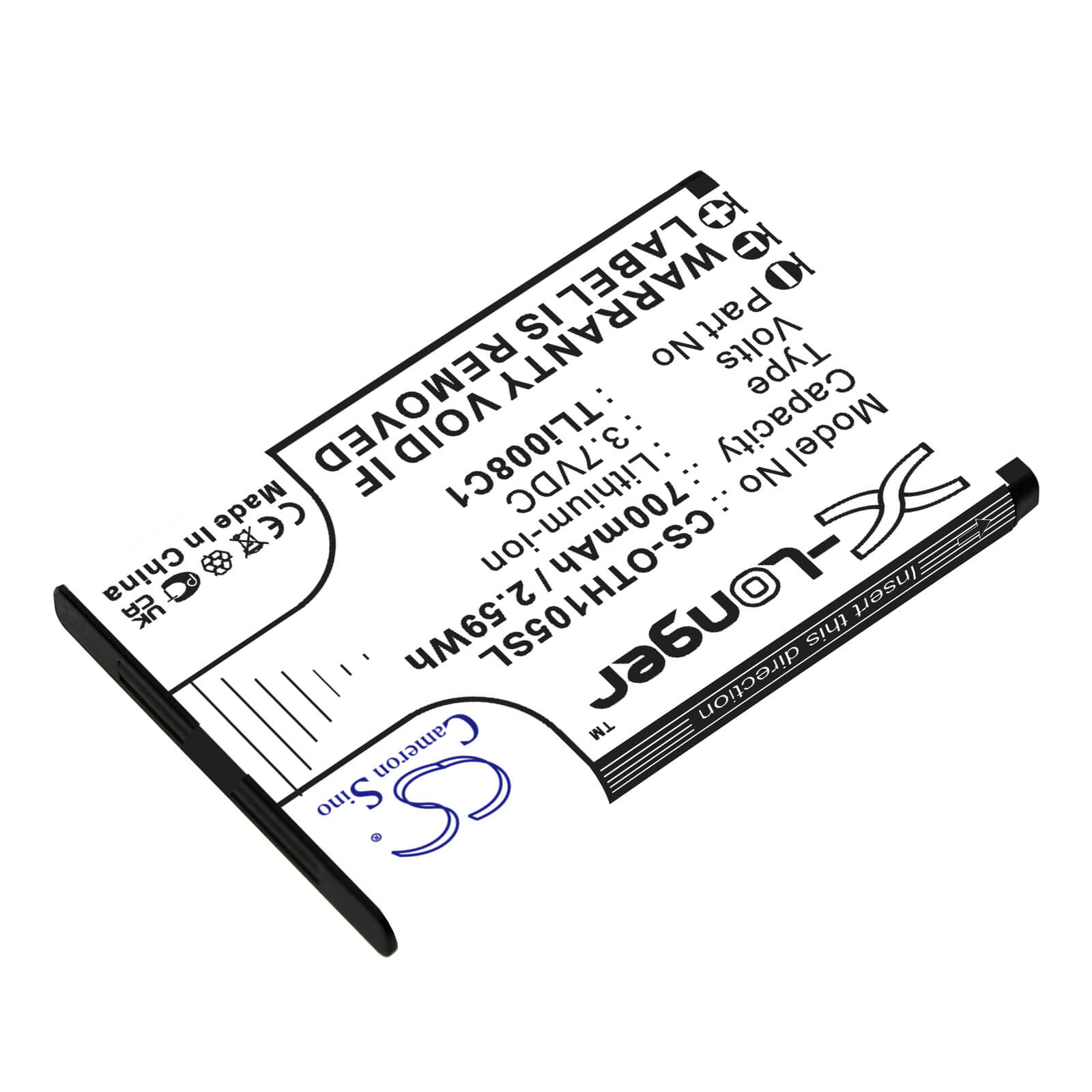 Li-ion Battery fits Alcatel, Onetouch 1054 3.7V, 700mAh / 2.59Wh Mobile & SmartPhone Cameron Sino Technology Limited