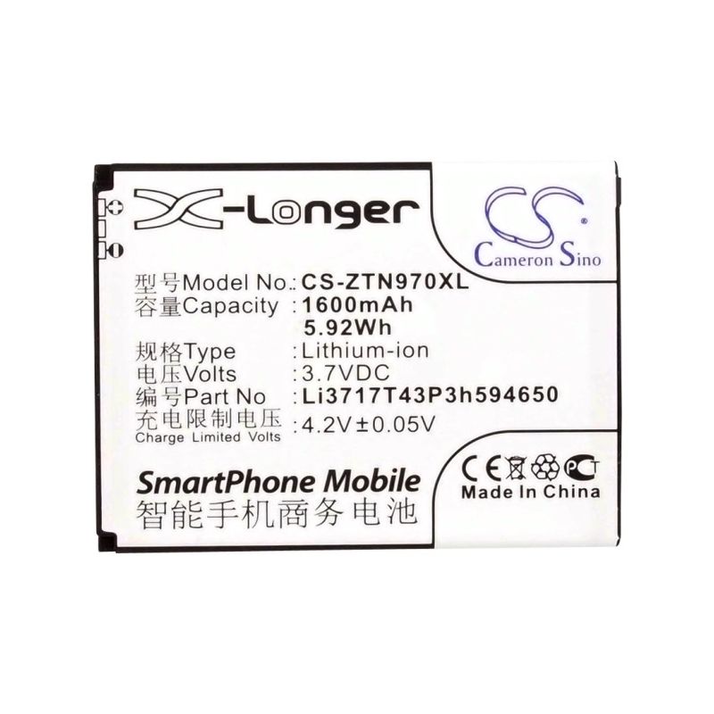 Li-ion Battery Fits Amazing, A2, Net10, Savvy 3.7v, 1600mah Mobile & SmartPhone Cameron Sino Technology Limited