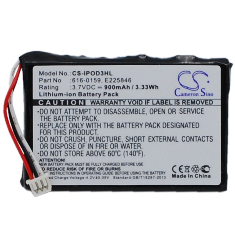Li-ion Battery fits Apple, Ipod 10gb M8976ll/a, Ipod 15gb M9460ll/a, Ipod 20gb M9244ll/a 3.7V, 900mAh Media Player Cameron Sino Technology Limited