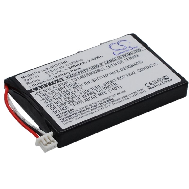 Li-ion Battery fits Apple, Ipod 10gb M8976ll/a, Ipod 15gb M9460ll/a, Ipod 20gb M9244ll/a 3.7V, 900mAh Media Player Cameron Sino Technology Limited