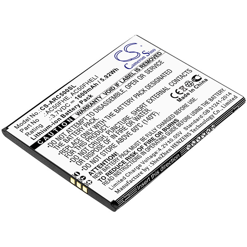 Li-ion Battery fits Archos, Ac50fhe, Ac50fheli 3.7V, 1600mAh Mobile & SmartPhone Cameron Sino Technology Limited