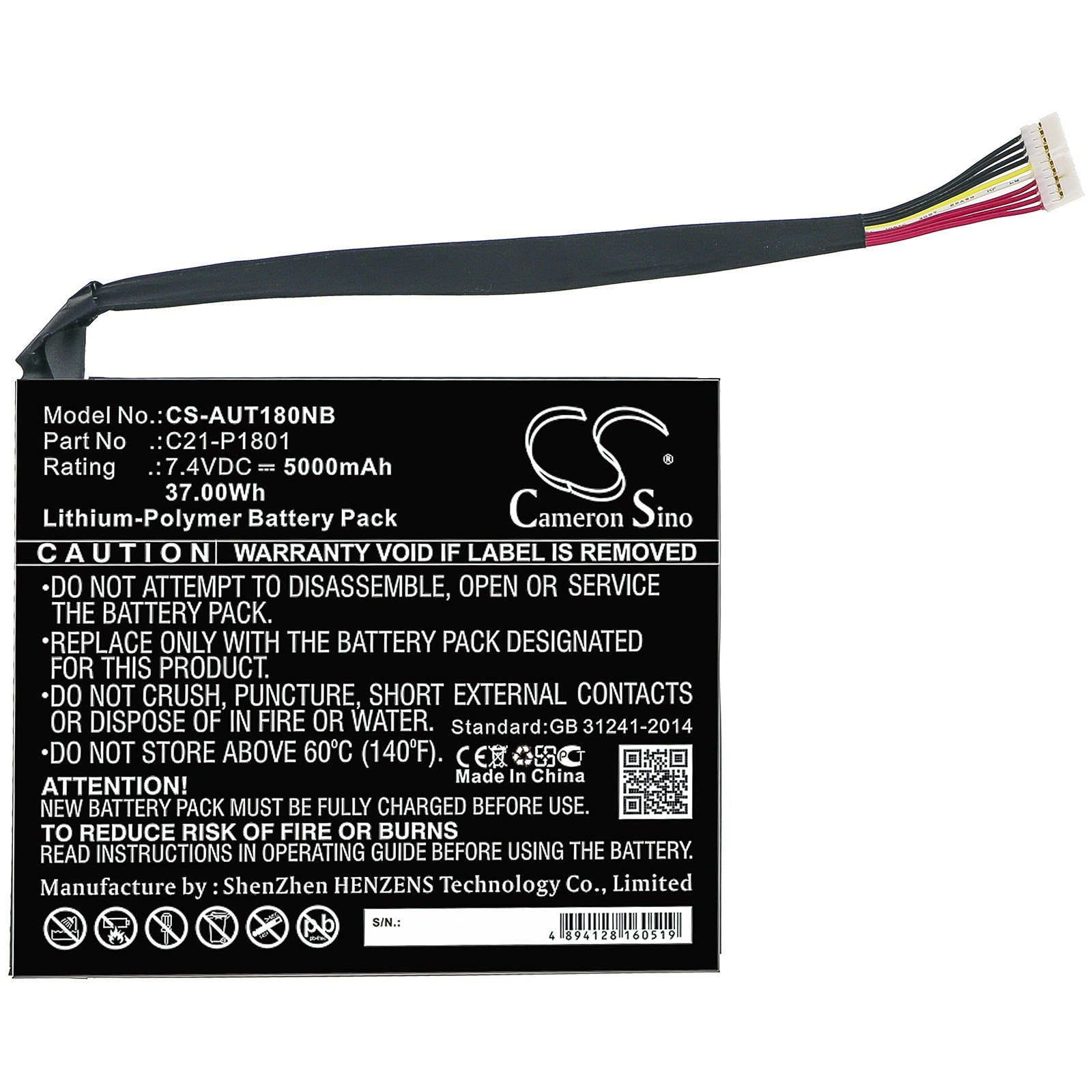 Li-ion Battery fits Asus, 0b200-00200200, C21-p1801 7.4V, 5000mAh Notebook & Laptop Cameron Sino Technology Limited