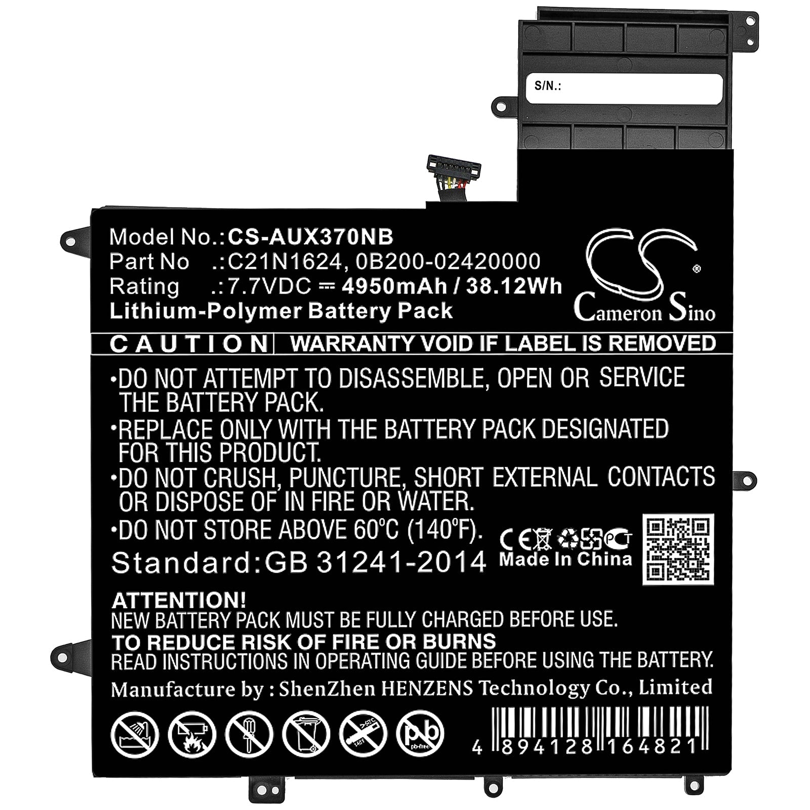 Li-ion Battery fits Asus, 0b200-02420000p-b2b2a-711-005r, Q325u 7.7V, 4950mAh Notebook & Laptop Cameron Sino Technology Limited