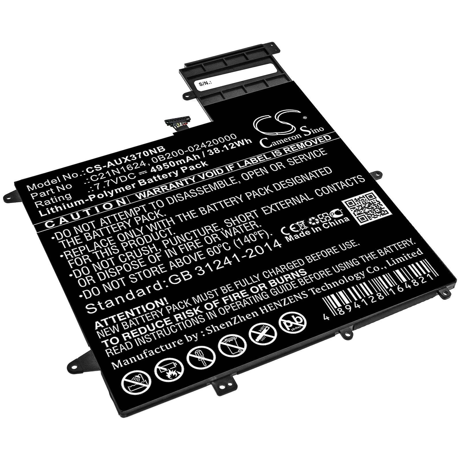 Li-ion Battery fits Asus, 0b200-02420000p-b2b2a-711-005r, Q325u 7.7V, 4950mAh Notebook & Laptop Cameron Sino Technology Limited