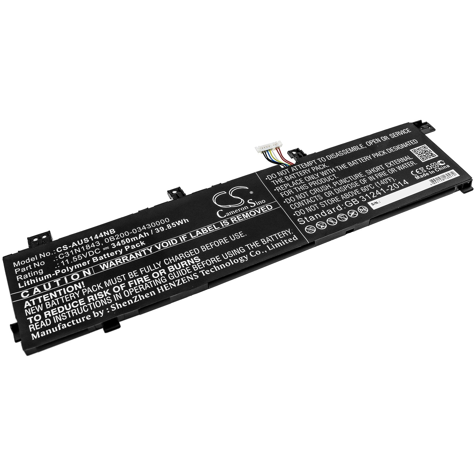 Li-ion Battery fits Asus, 0b200-03430000, C31n1843 11.55V, 3450mAh Notebook & Laptop Cameron Sino Technology Limited