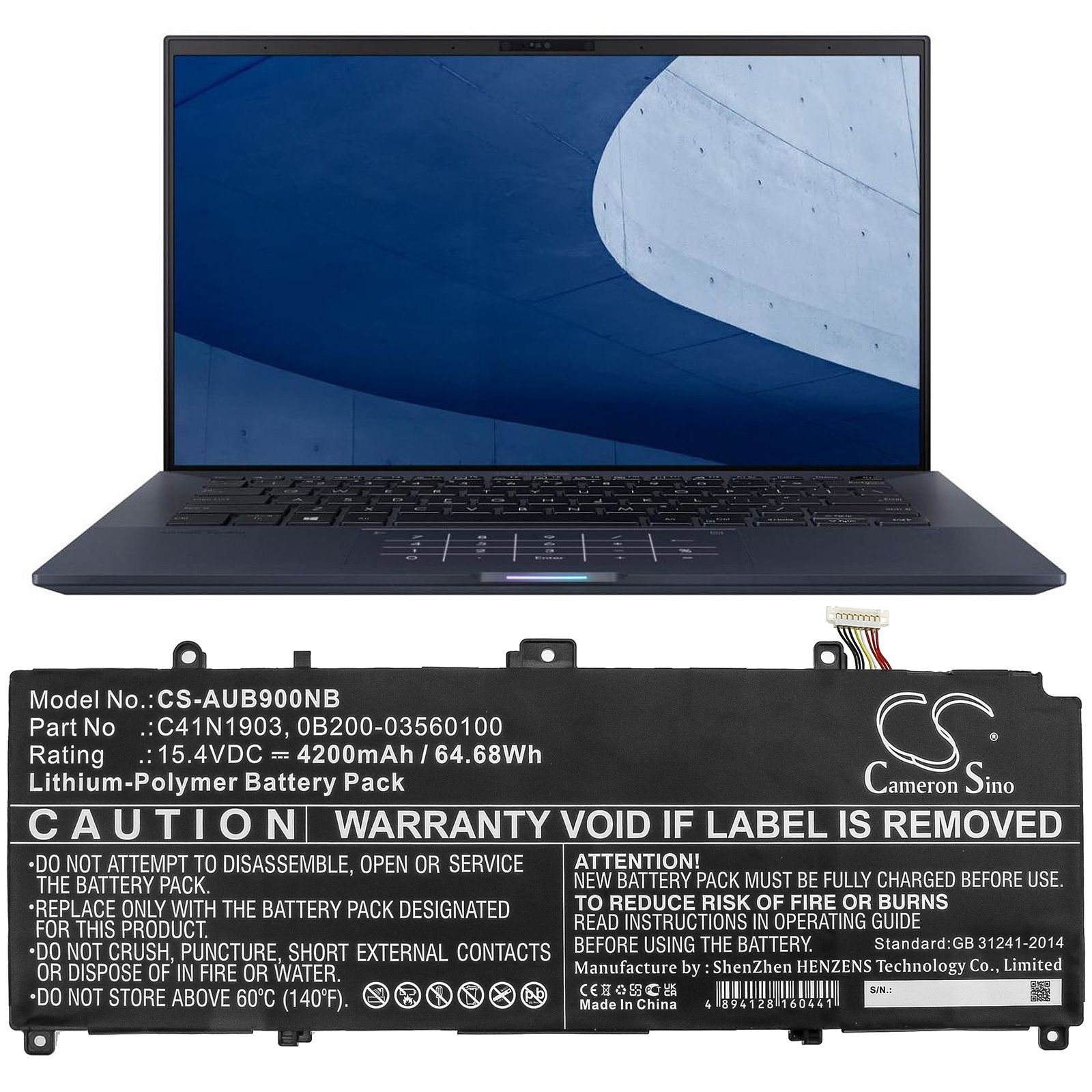 Li-ion Battery fits Asus, 0b200-03560100, C41n1903 15.4V, 4200mAh Notebook & Laptop Cameron Sino Technology Limited