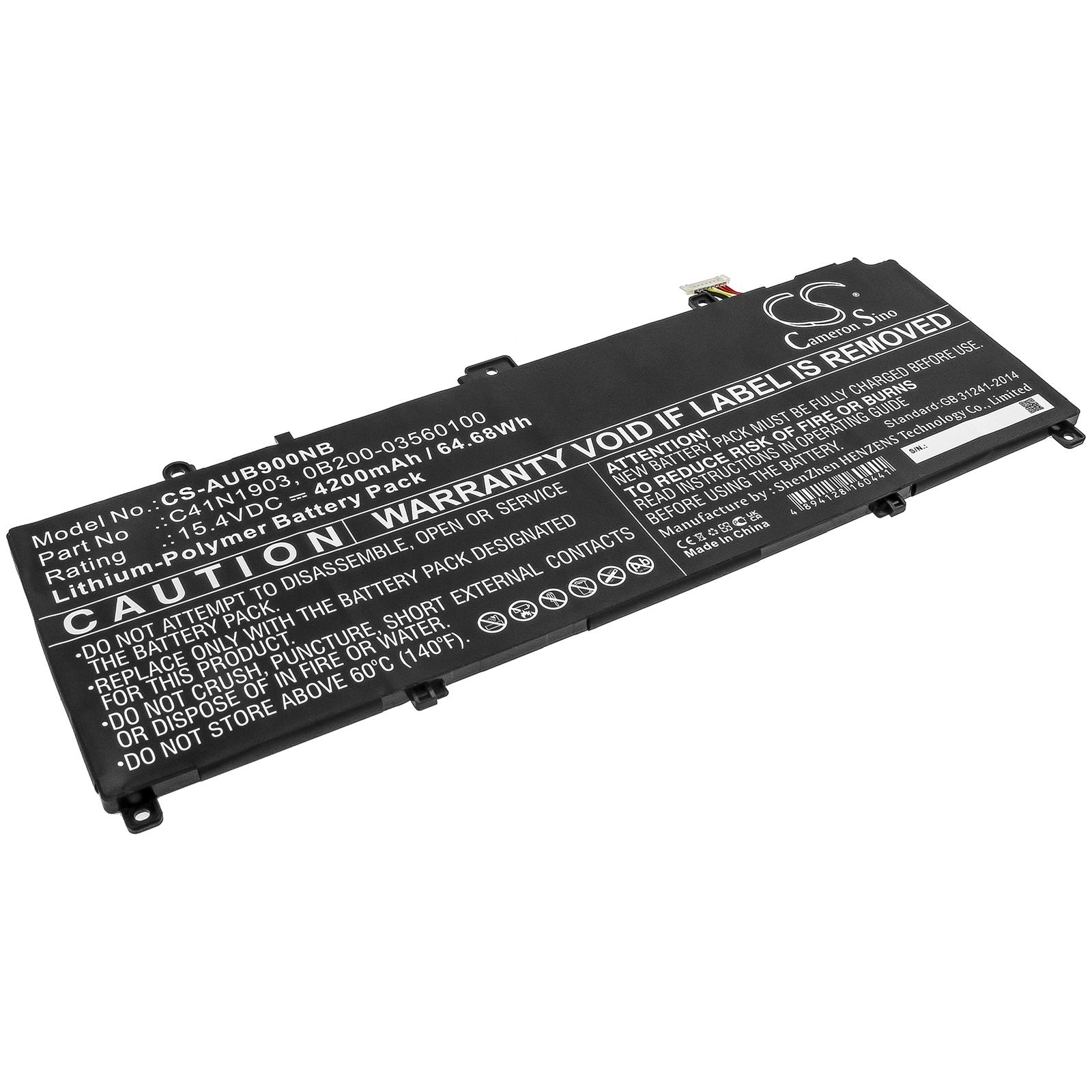 Li-ion Battery fits Asus, 0b200-03560100, C41n1903 15.4V, 4200mAh Notebook & Laptop Cameron Sino Technology Limited