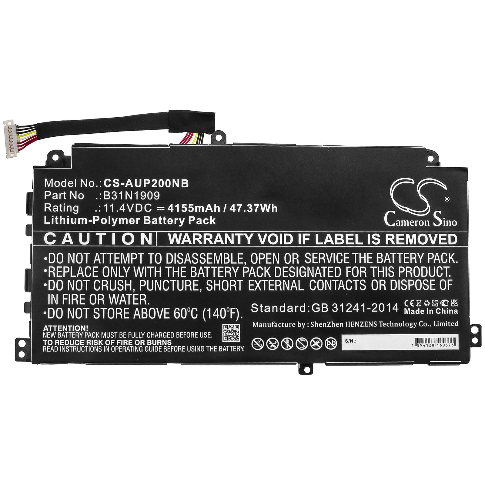 Li-ion Battery fits Asus, 0b200-03670000, B31n1909 11.4V, 4155mAh Notebook & Laptop Cameron Sino Technology Limited