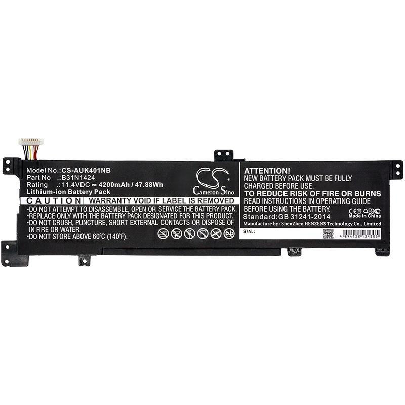 Li-ion Battery fits Asus, A400u, A401l, K401 11.4V, 4200mAh Notebook & Laptop Cameron Sino Technology Limited