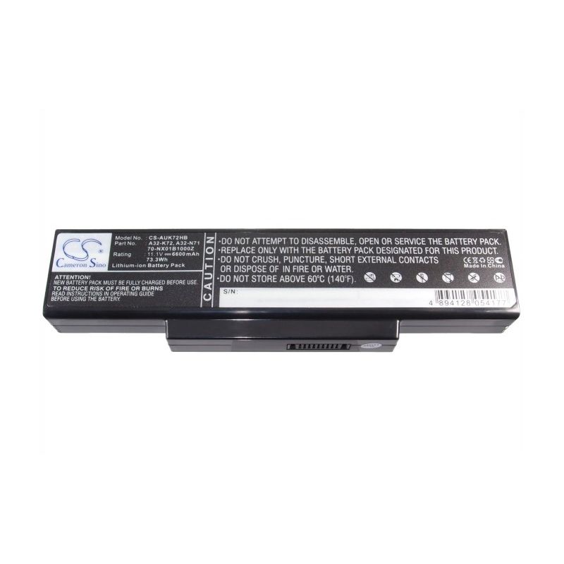 Li-ion Battery fits Asus, A72, A72d, A72dr 11.1V, 6600mAh Notebook & Laptop Cameron Sino Technology Limited