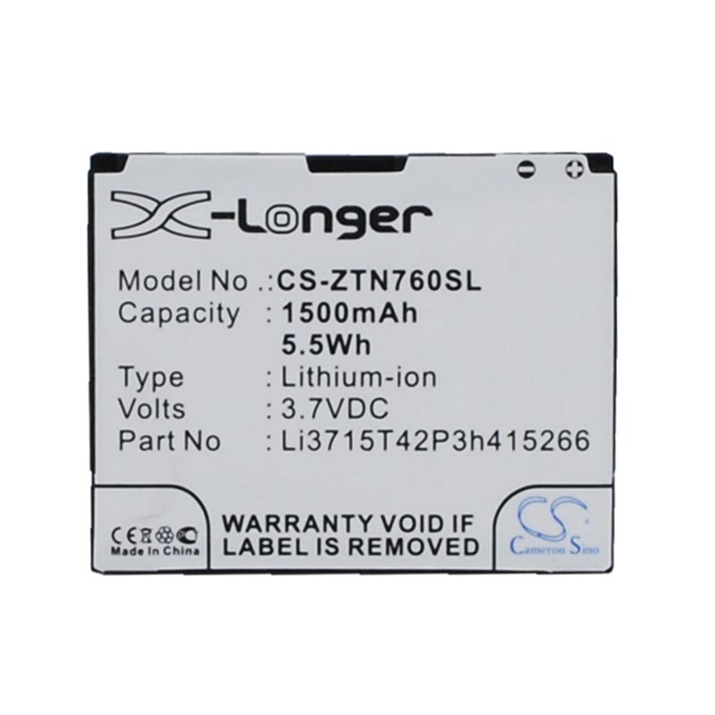 Li-ion Battery fits At&t, avail, n760 roamer, z990 3.7V, 1500mAh Mobile & SmartPhone Cameron Sino Technology Limited
