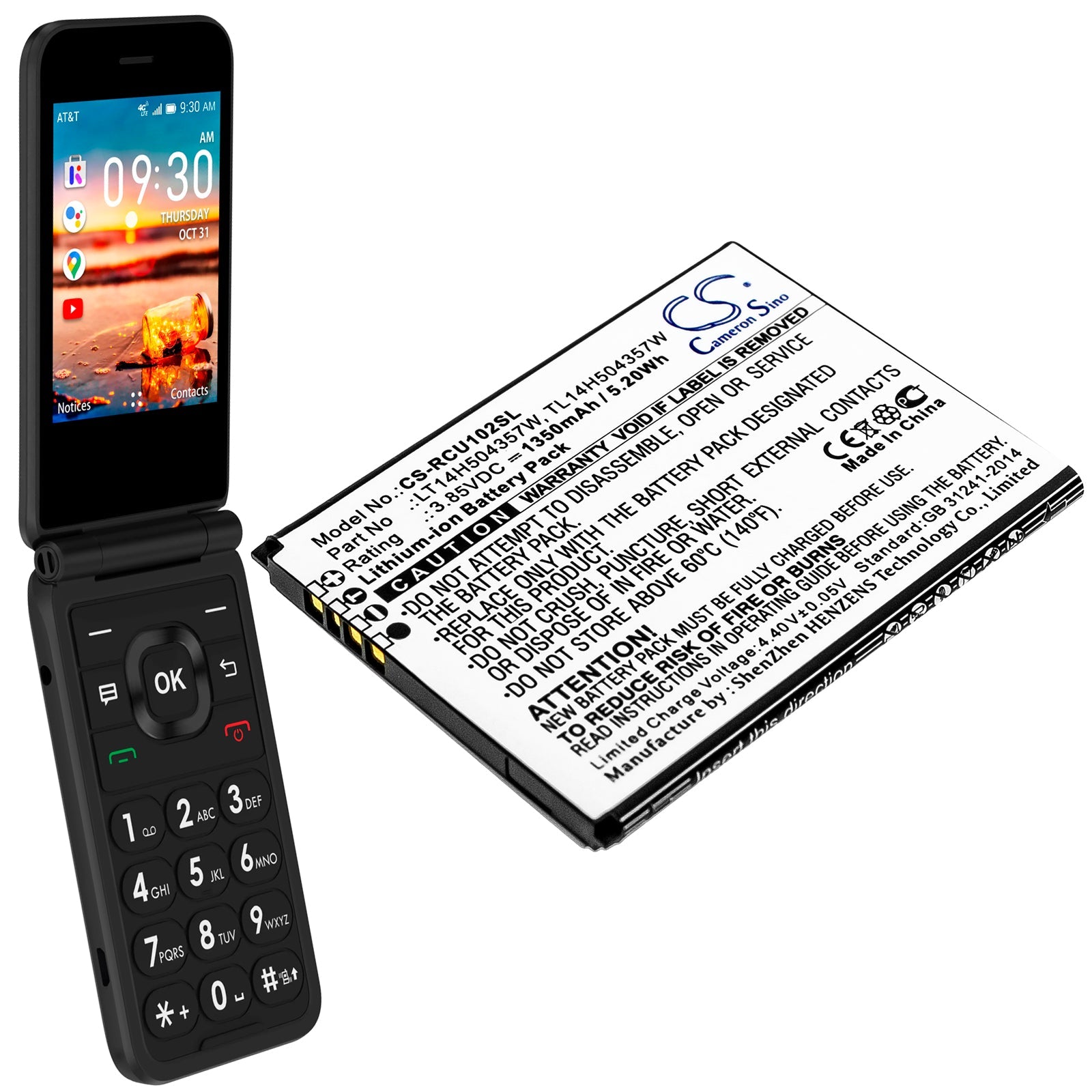 Li-ion Battery fits At&t, Flip Iv, U102aa, Cingular 3.85V, 1350mAh Mobile & SmartPhone Cameron Sino Technology Limited