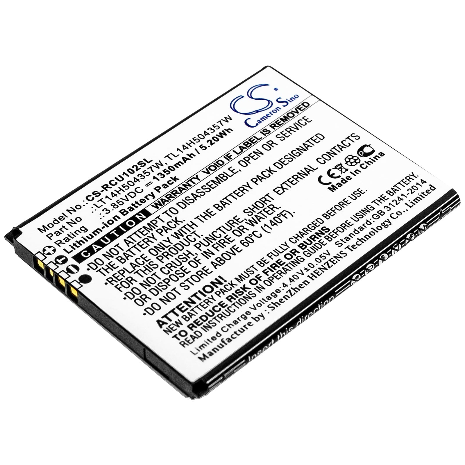 Li-ion Battery fits At&t, Flip Iv, U102aa, Cingular 3.85V, 1350mAh Mobile & SmartPhone Cameron Sino Technology Limited