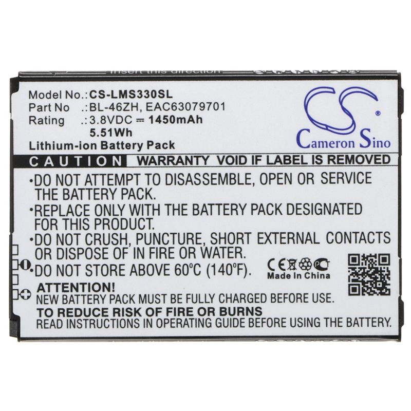 Li-ion Battery Fits At&t, Gophone 4g Lte, Lg, As330 3.8v, 1450mah Mobile & SmartPhone Cameron Sino Technology Limited