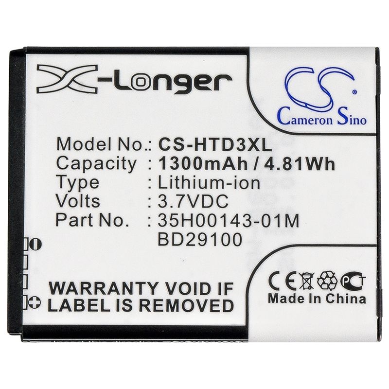 Li-ion Battery Fits At&t, Hd7s, Htc, Explorer 3.7v, 1300mah Mobile & SmartPhone Cameron Sino Technology Limited