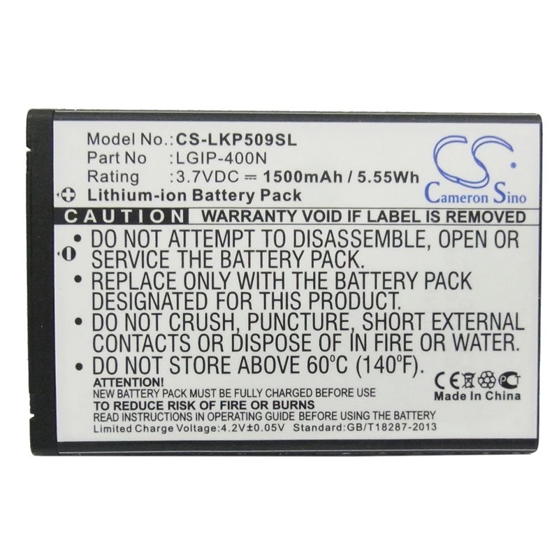 Li-ion Battery Fits At&t, P505, Phoenix, Lg 3.7v, 1500mah Mobile & SmartPhone Cameron Sino Technology Limited