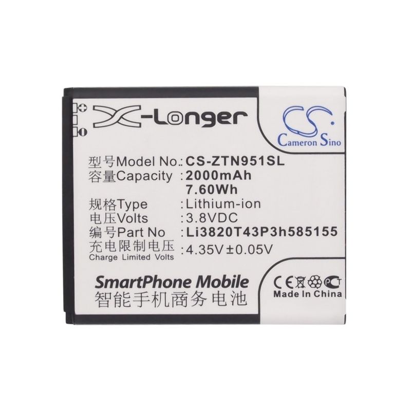 Li-ion Battery fits At&t, z998, boostmobile, n9510 3.8V, 2000mAh Mobile & SmartPhone Cameron Sino Technology Limited