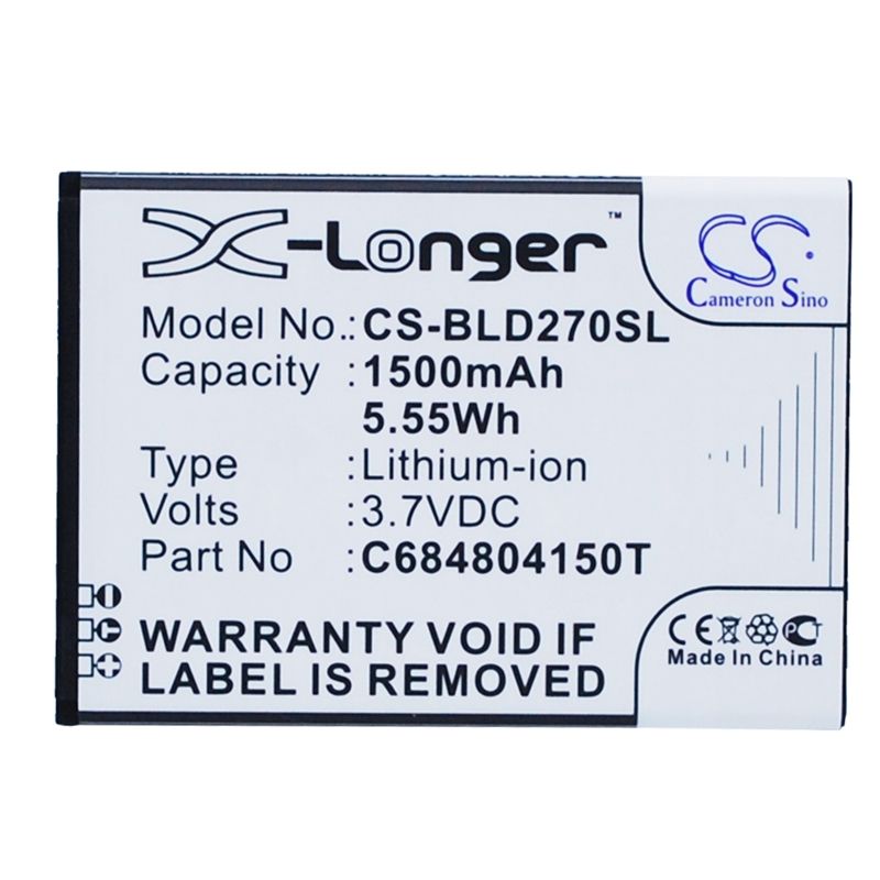 Li-ion Battery fits Blu, d270, d270a, d272 3.7V, 1500mAh Mobile & SmartPhone Cameron Sino Technology Limited