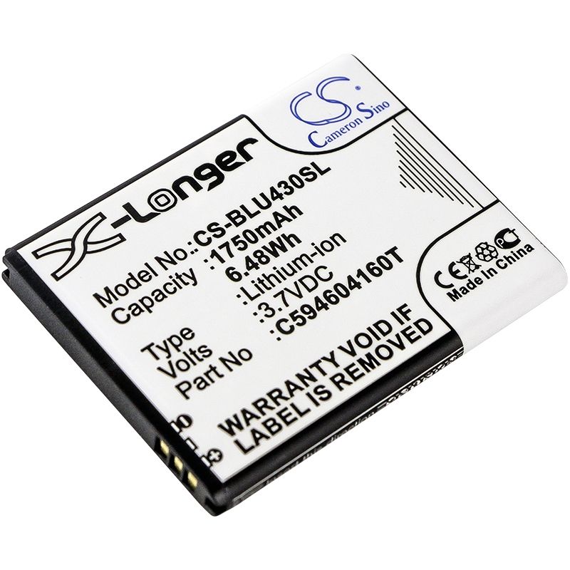 Li-ion Battery fits Blu, d910a, vivo 4.3 3.7V, 1750mAh Mobile & SmartPhone Cameron Sino Technology Limited