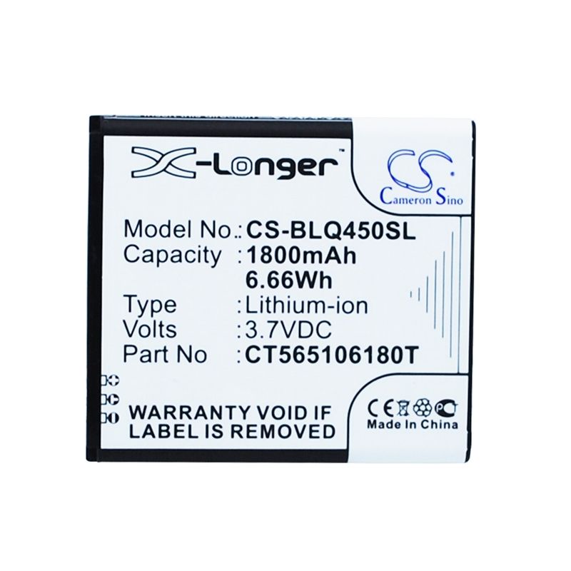 Li-ion Battery fits Blu, quattro 4.5 3.7V, 1800mAh Mobile & SmartPhone Cameron Sino Technology Limited