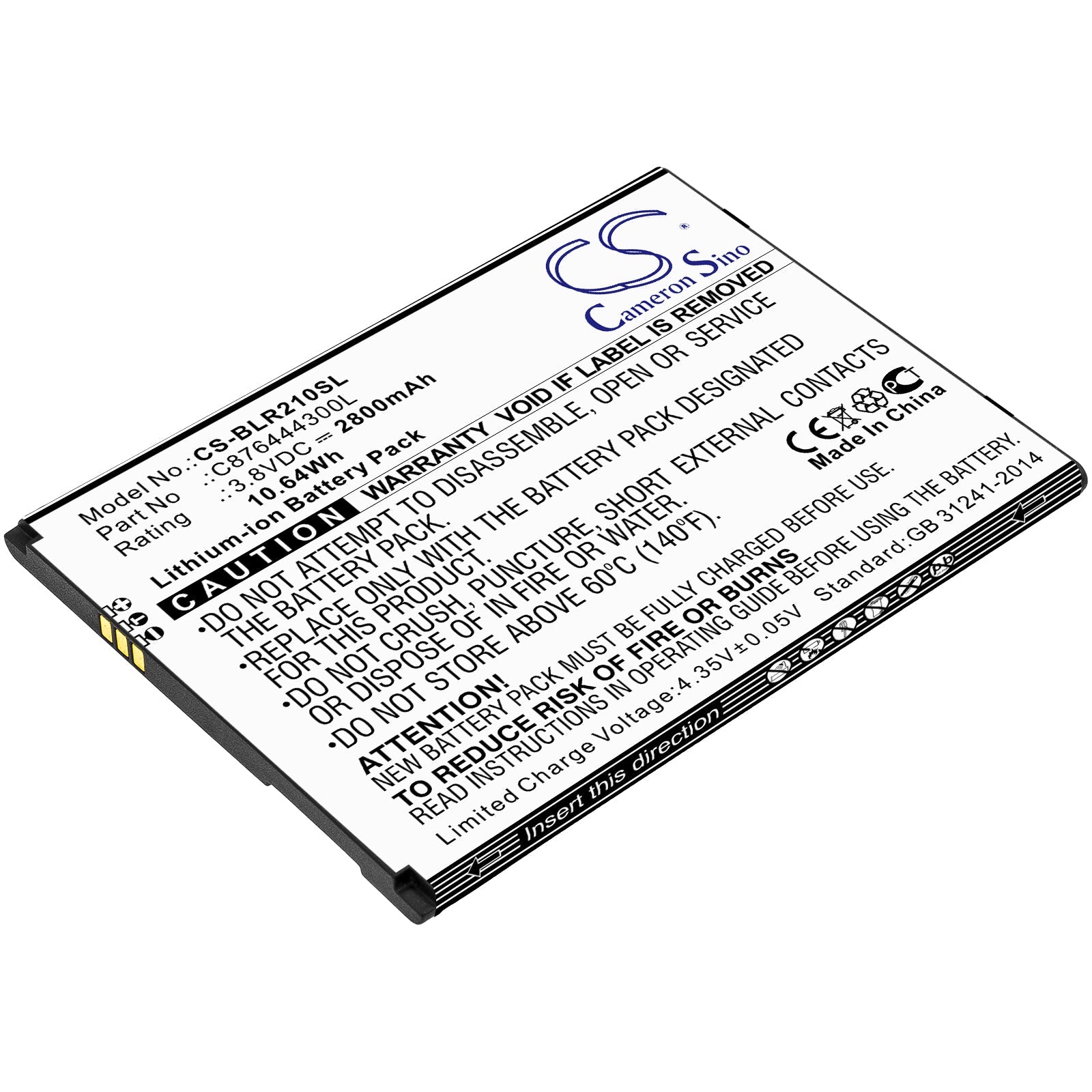 Li-ion Battery fits Blu, R2 Plus, R210ww 3.8V, 2800mAh Mobile & SmartPhone Cameron Sino Technology Limited
