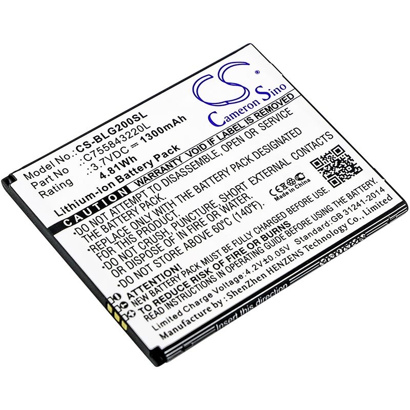 Li-ion Battery fits Blu, s010q, s0250uu, studio g hd lte 3.7V, 1300mAh Mobile & SmartPhone Cameron Sino Technology Limited