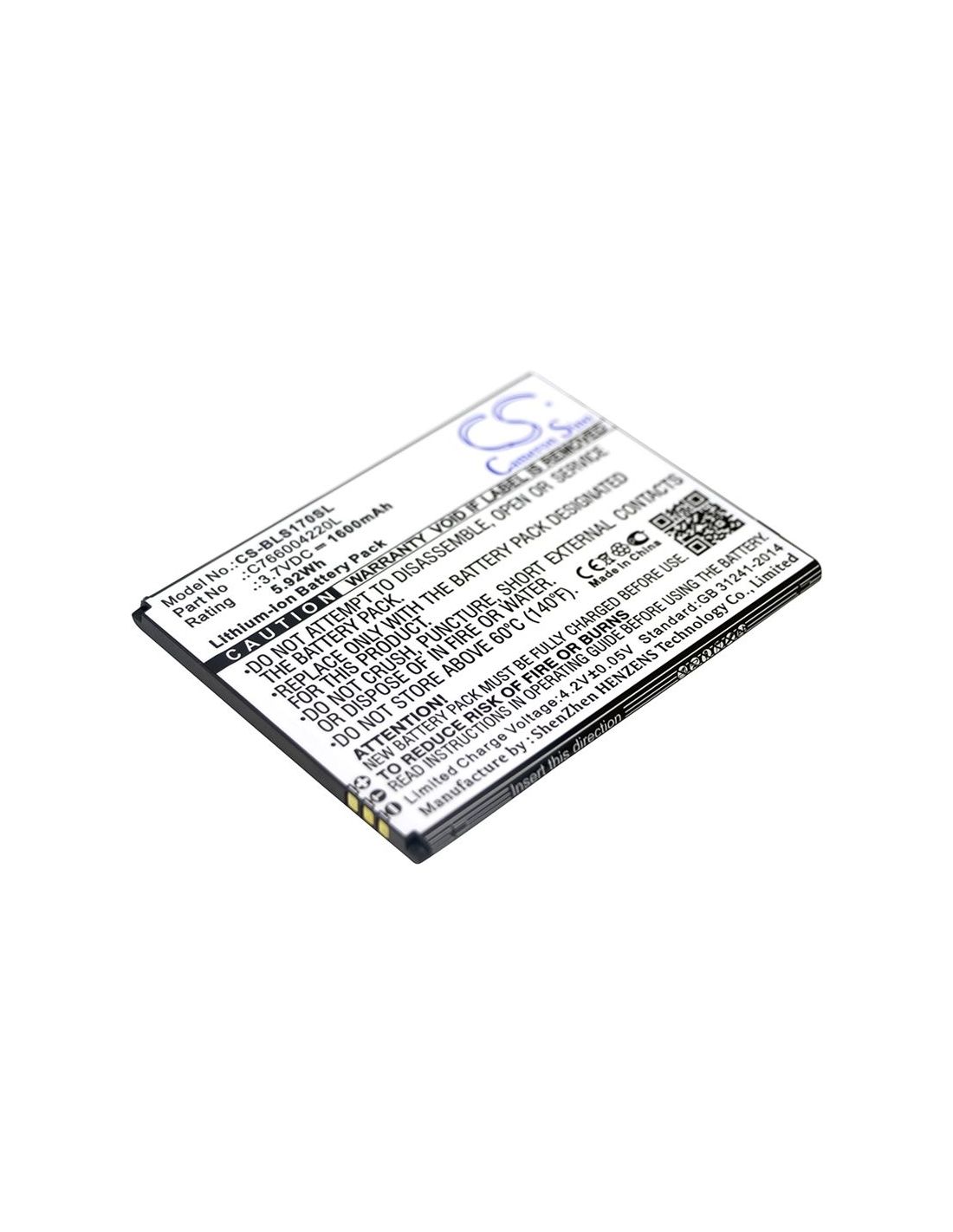 Li-ion Battery fits Blu, s170, studio g hd 3.7V, 1600mAh Mobile & SmartPhone Cameron Sino Technology Limited