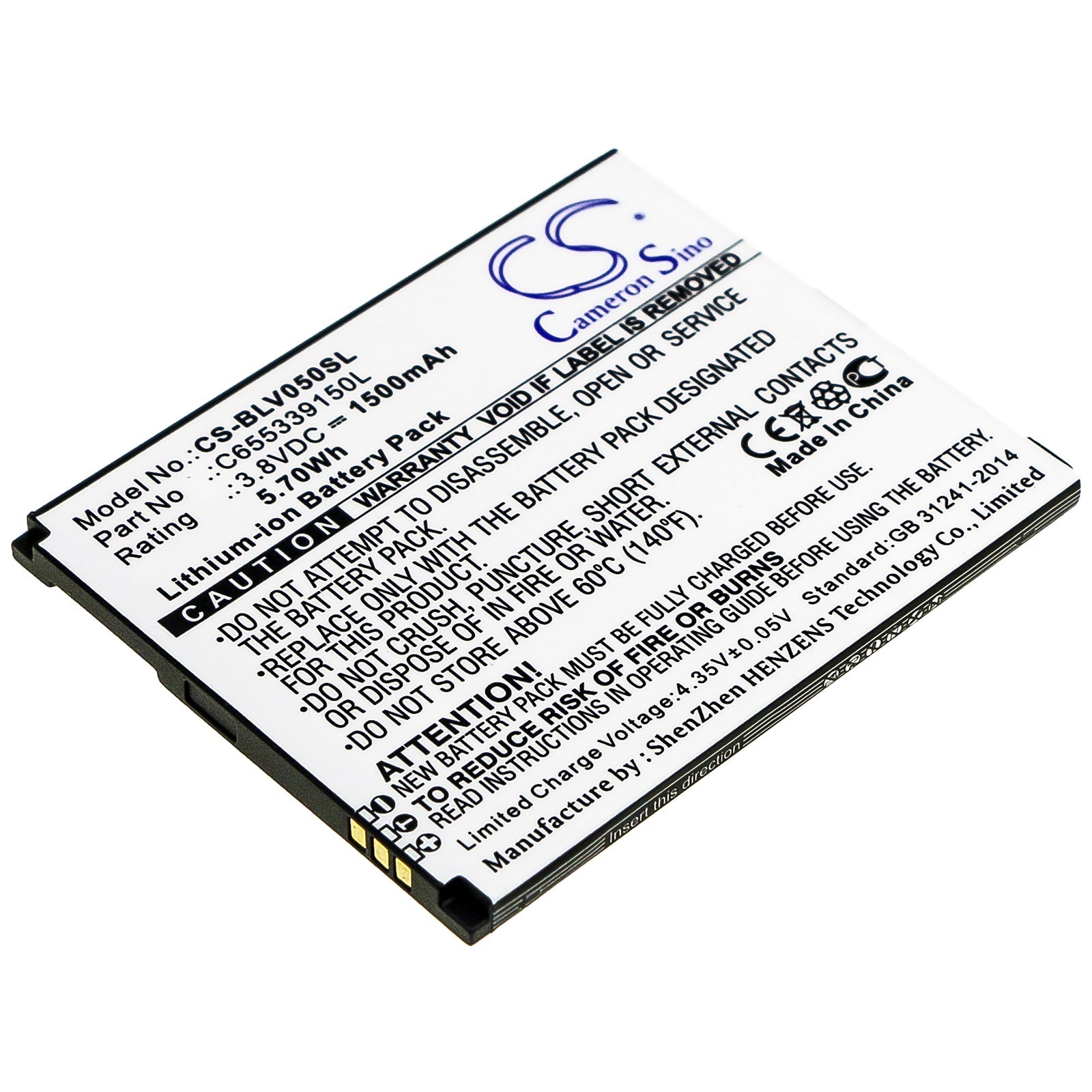 Li-ion Battery fits Blu, V050, Vivo 5 Mini 3.8V, 1500mAh Mobile & SmartPhone Cameron Sino Technology Limited