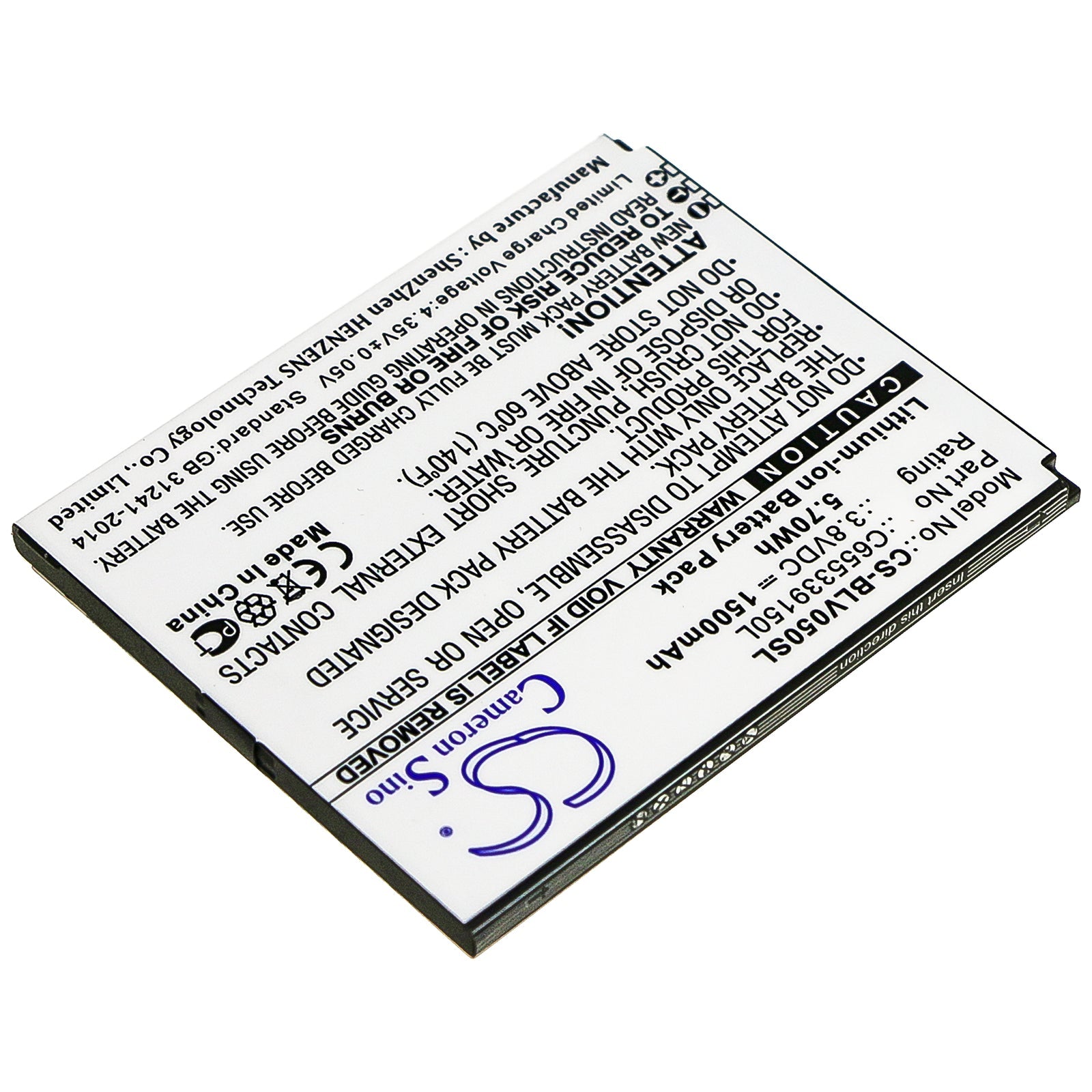 Li-ion Battery fits Blu, V050, Vivo 5 Mini 3.8V, 1500mAh Mobile & SmartPhone Cameron Sino Technology Limited