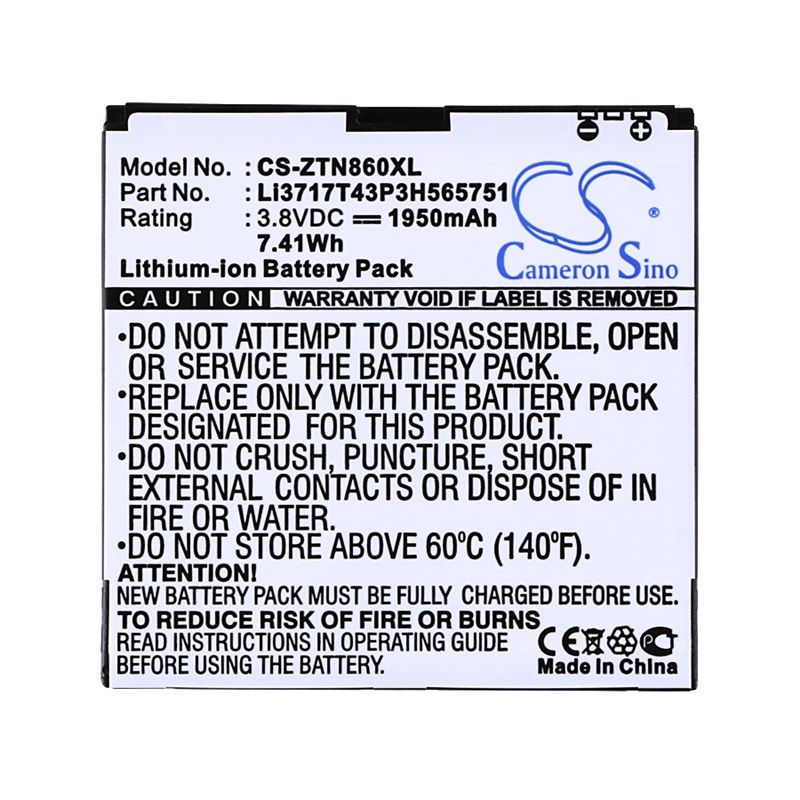 Li-ion Battery fits Boostmobile, 4g 5.0mp, n860, warp 3.8V, 1950mAh Mobile & SmartPhone Cameron Sino Technology Limited