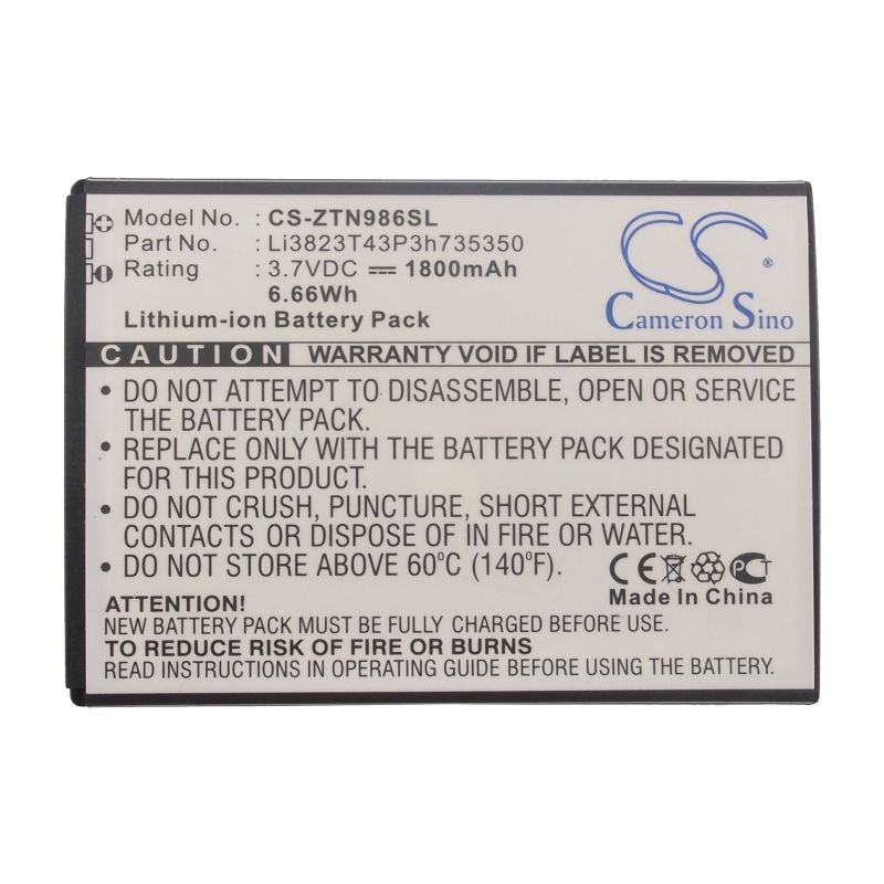 Li-ion Battery Fits Boostmobile, N9515, Warp Sync, Zte 3.7v, 1800mah Hotspot Cameron Sino Technology Limited